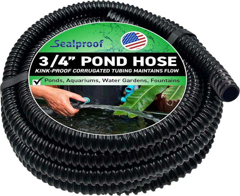Sealproof 3/4" Dia Corrugated Pond Tubing 3/4-Inch ID, 20 FT Long, Black Kink Free Strong and Flexible Made in USA PVC Tubing - Image 1